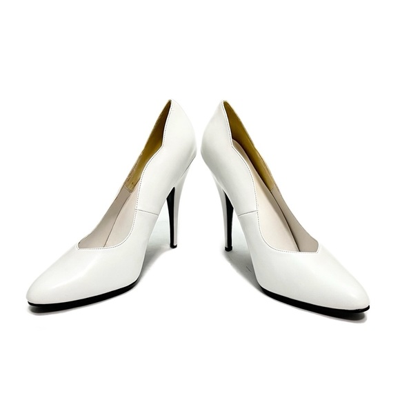 Vintage 1990s deadstock white vegan leather scalloped slip on stiletto heels - Picture 5 of 8